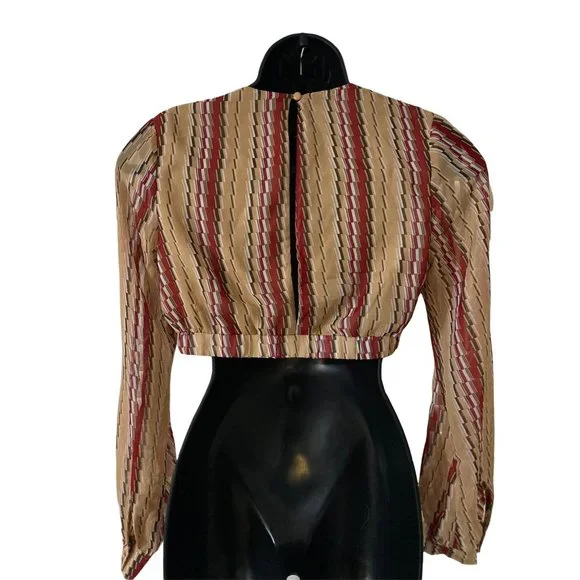 Papaya Crop Top M Red and Rand Stripe V Neck Crop Top - Picture 4 of 6